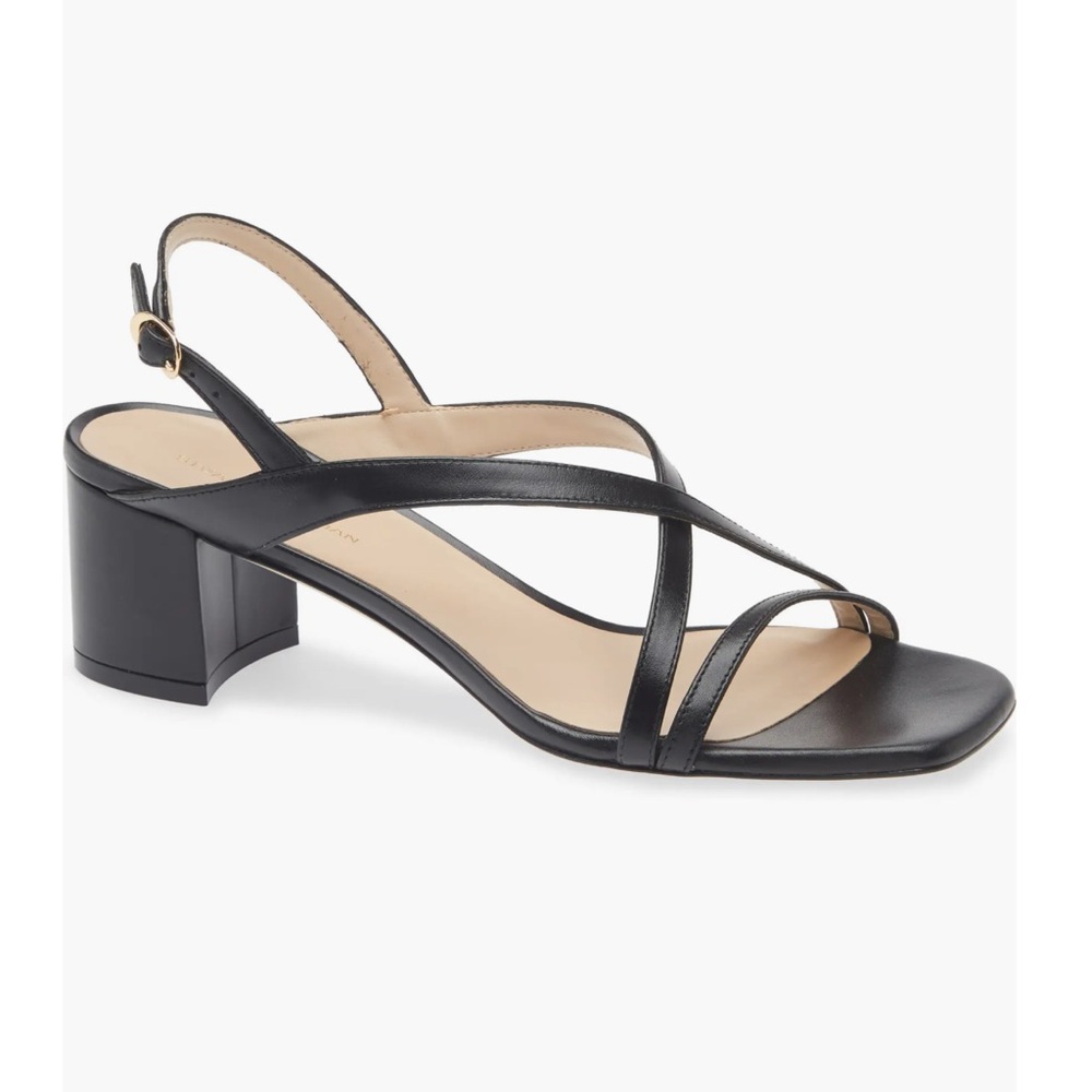 Stuart Weitzman Oasis 50 Black Strappy Block Heel Sandals